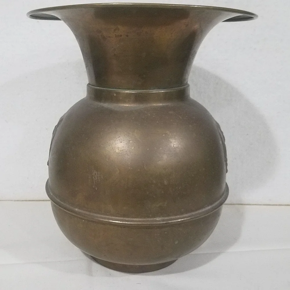 Antique Brass Bulldog Embossed Vase Spittoon Urn Home Decor‎ Ornament